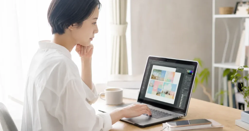 AIデザインツールでSNS投稿画像を作成する副業ワーカーのイメージ画像