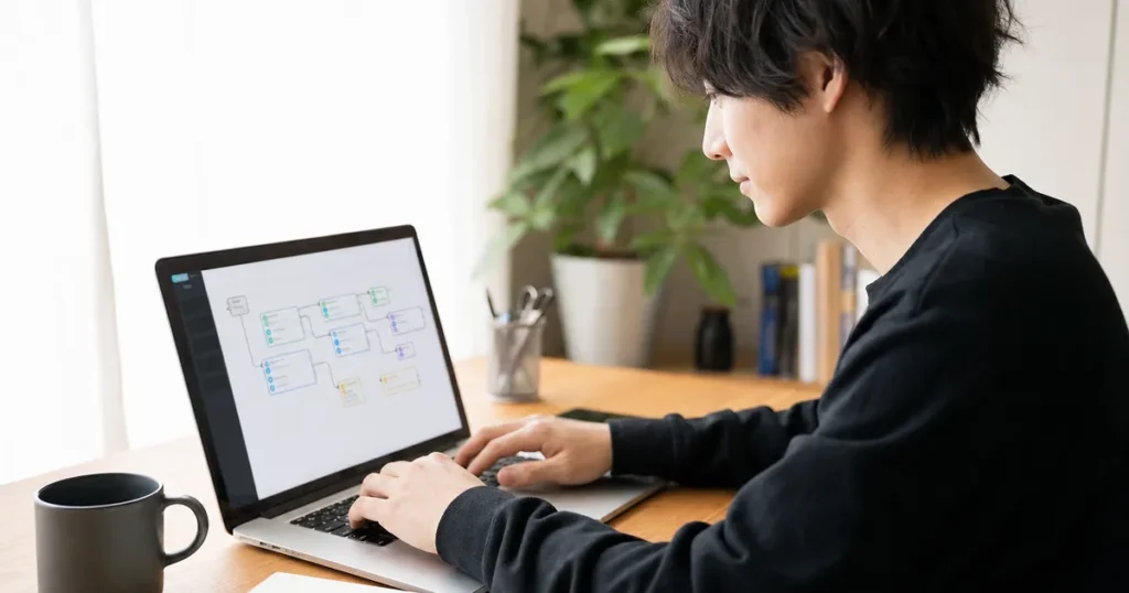 ノーコードでAIエージェントを構築する副業ワーカーのイメージ画像