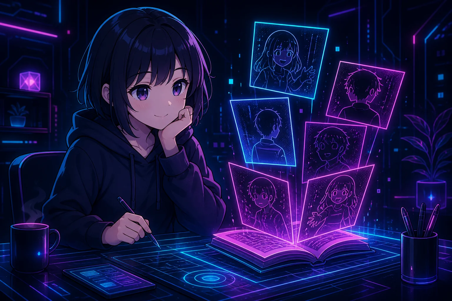 文章が漫画のコマに変わるイラスト